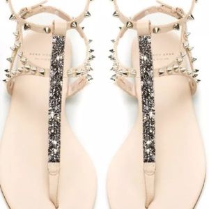 Zara Swarovski Crystal And Stud Leather Sandals